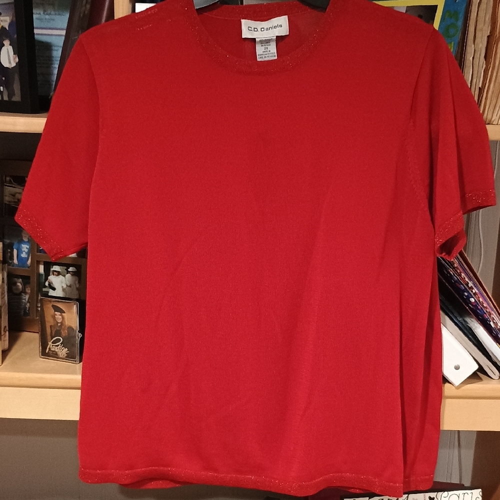 Elegant Red Blouse with Classic Crew Neck